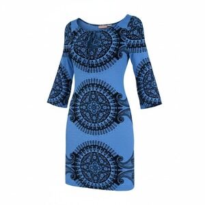 Juicy Couture Blue Black‎ Silk Blend Medallion Print Mini Dress Tunic Sz Small